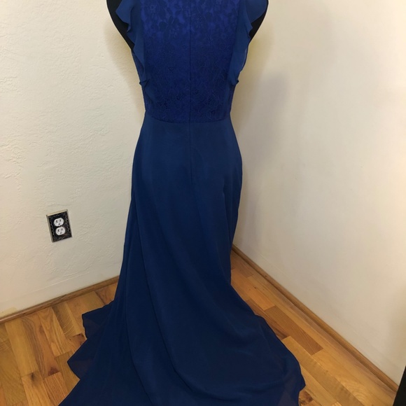 Aidan Mattox Blue Gown Ruffle and Lace Size 4 - Picture 14 of 16